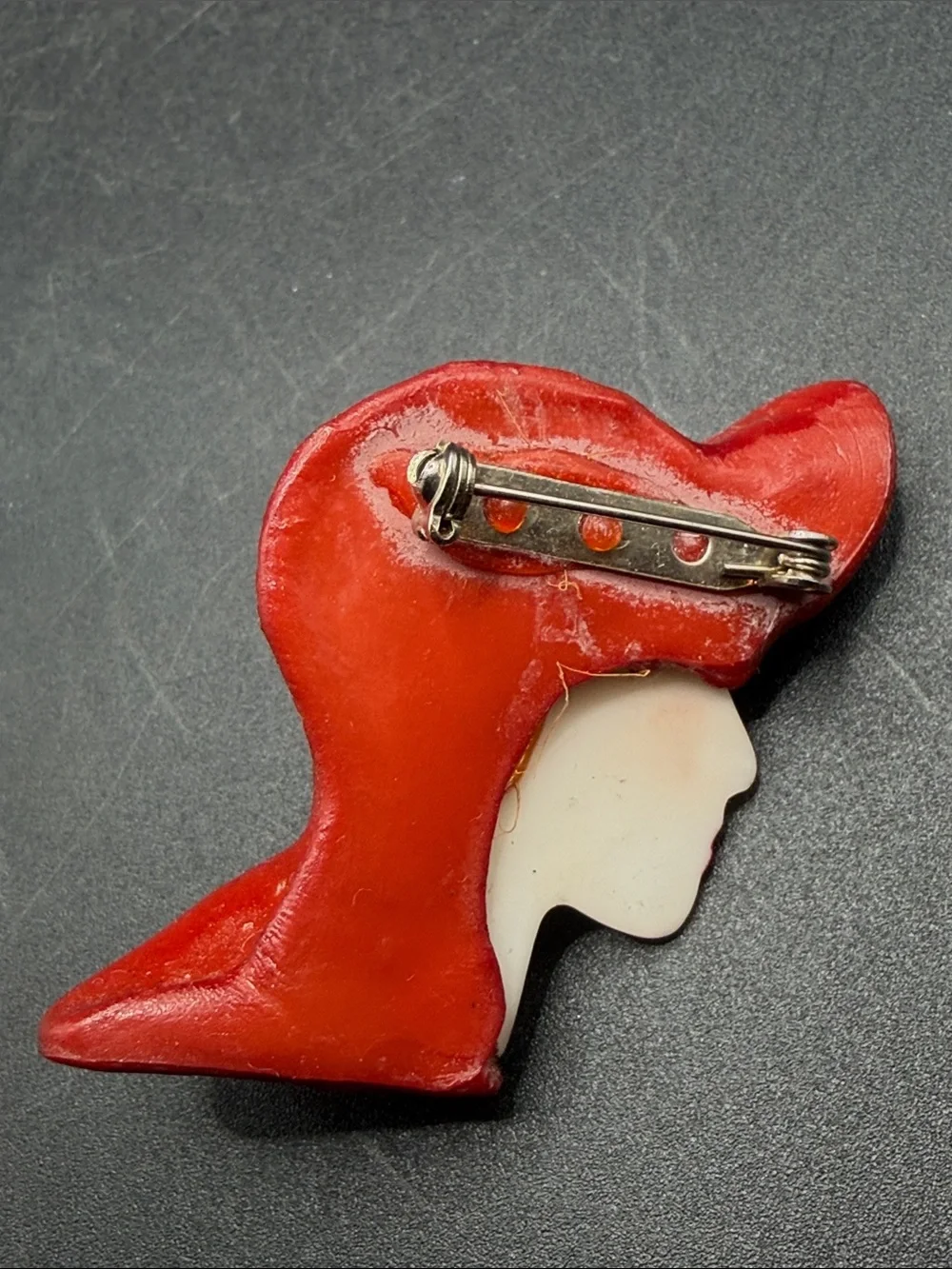 Vintage Hand Painted Art Deco Floppy Hat Lady Bust Head Brooch Pin Jewelry